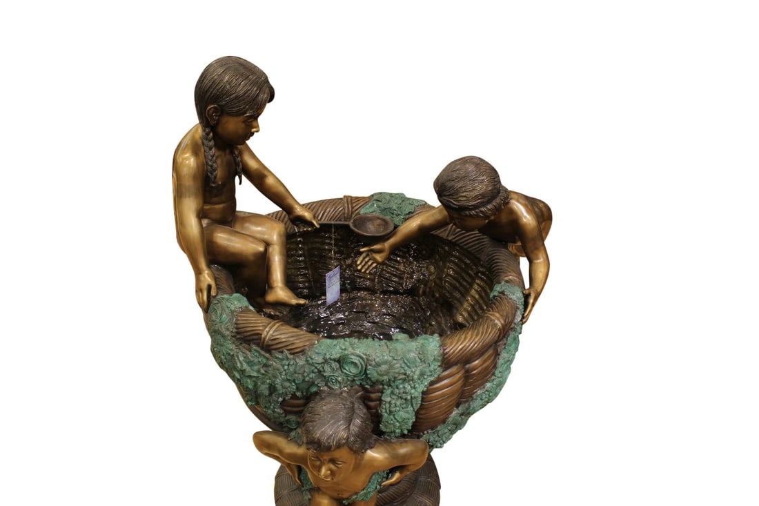 Kids Playing in Fountain Bronze Statue - Size: 38"L x 32"W x 45"H. - 2