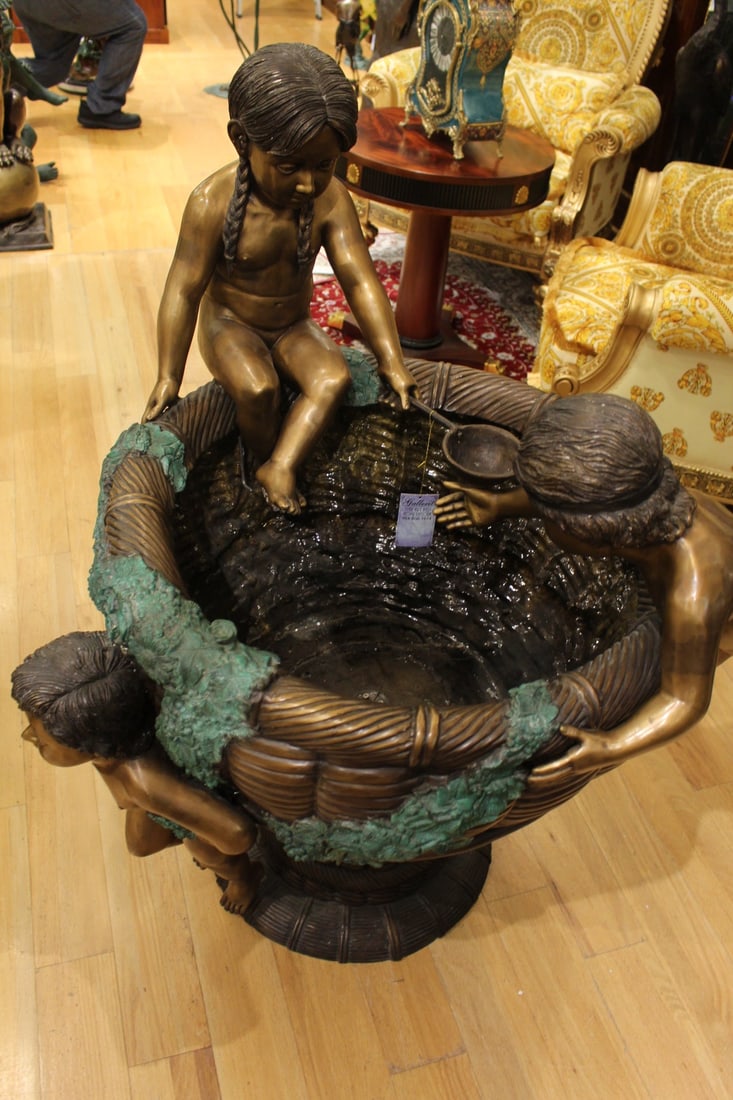 Kids Playing in Fountain Bronze Statue - Size: 38"L x 32"W x 45"H. - 5