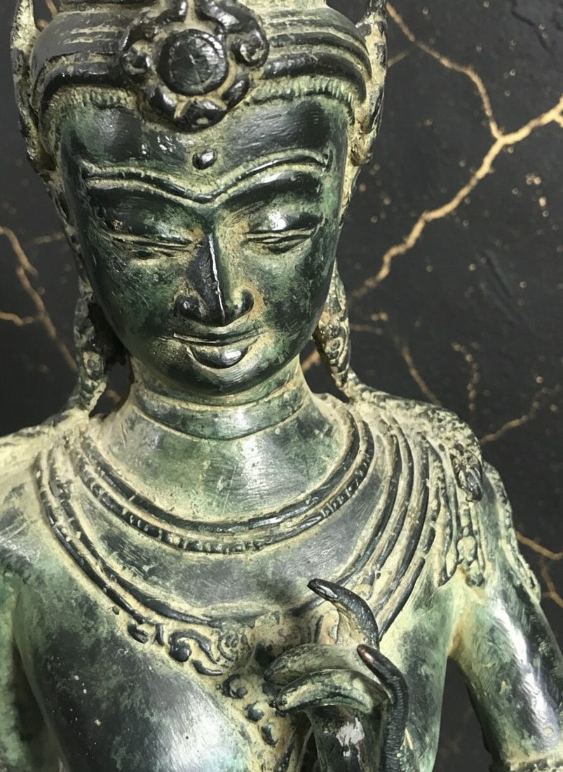 Antique Javanese Bronze Bodhisattva Statue 20th Century Asian Art Figure - 2