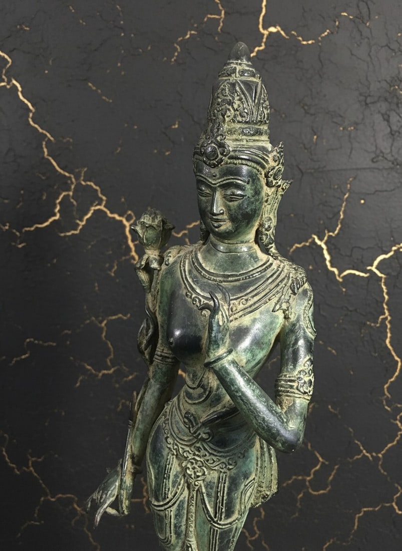 Antique Javanese Bronze Bodhisattva Statue 20th Century Asian Art Figure - 4