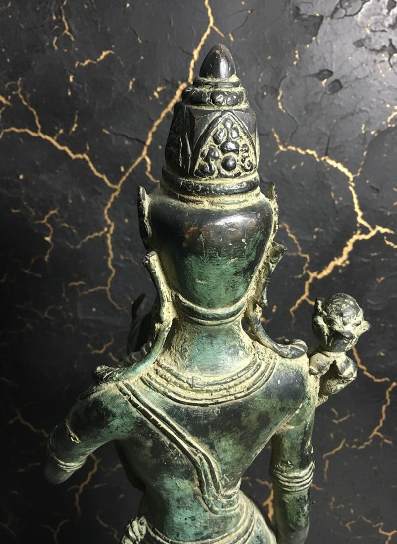 Antique Javanese Bronze Bodhisattva Statue 20th Century Asian Art Figure - 5