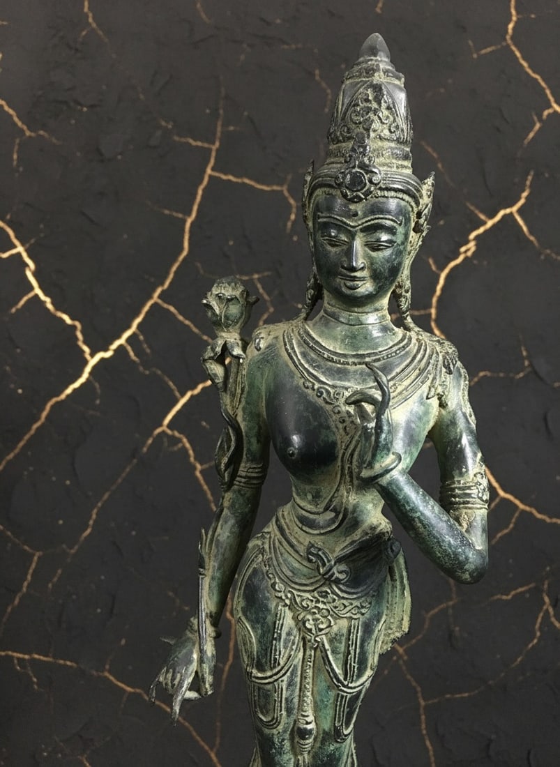 Antique Javanese Bronze Bodhisattva Statue 20th Century Asian Art Figure - 6