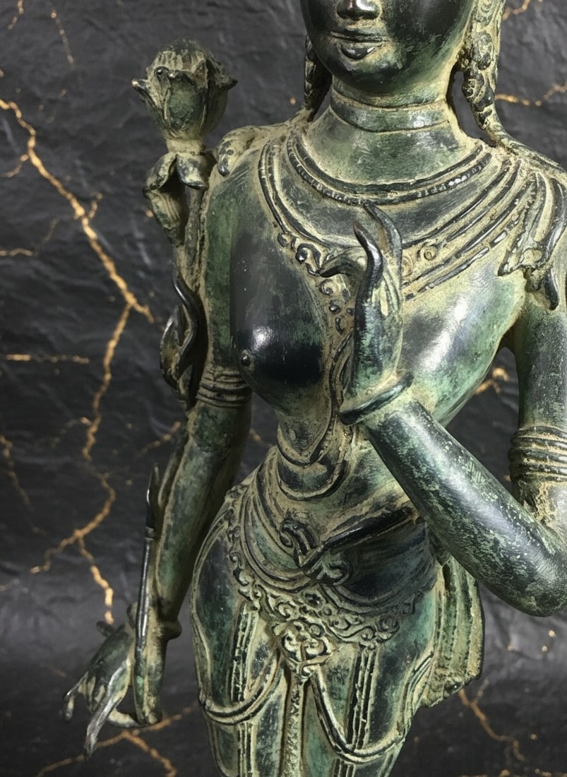 Antique Javanese Bronze Bodhisattva Statue 20th Century Asian Art Figure - 7