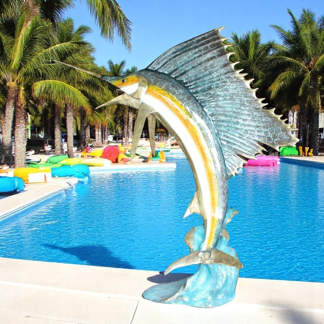 Sailfish - large with 4 Mahi Mahi Bronze Statue - fountain - 90"L x 34"W x 90"H - 2