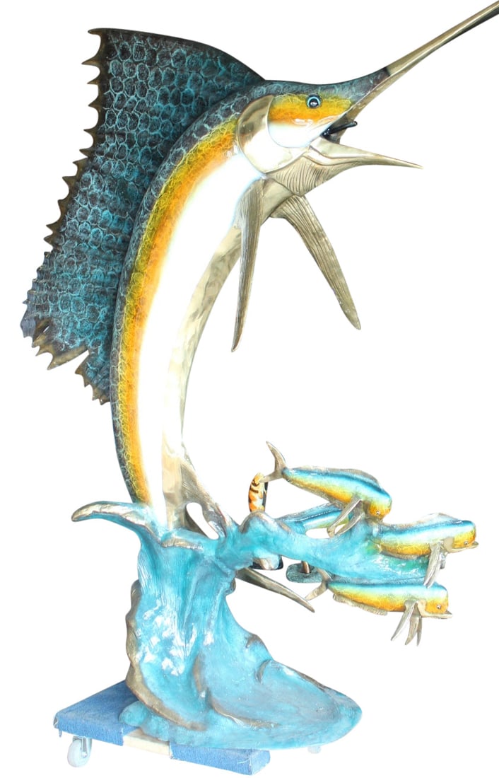 Sailfish - large with 4 Mahi Mahi Bronze Statue - fountain - 90"L x 34"W x 90"H - 4