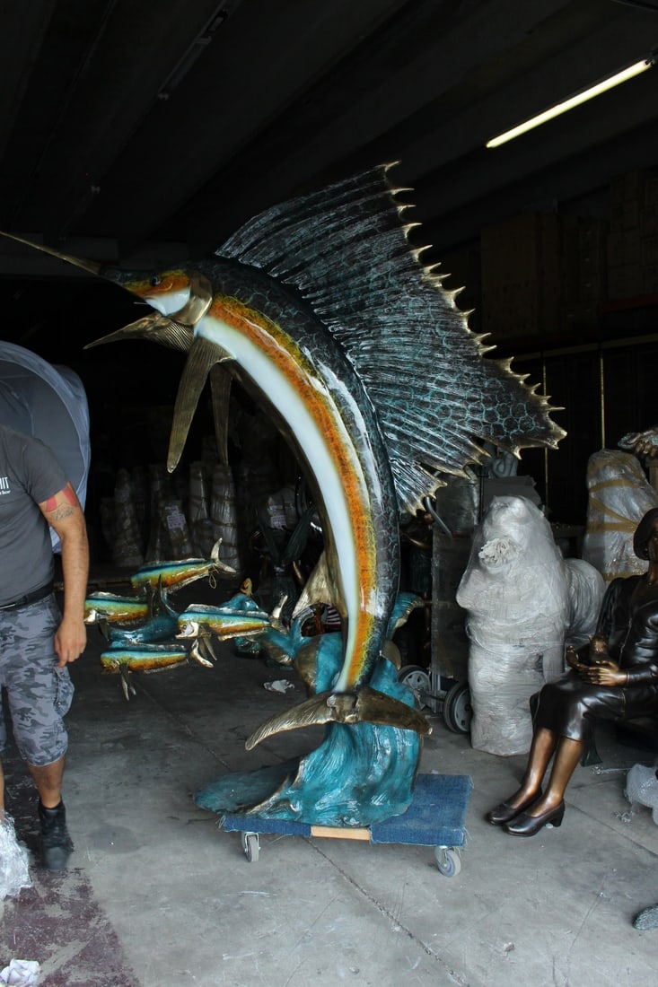 Sailfish - large with 4 Mahi Mahi Bronze Statue - fountain - 90"L x 34"W x 90"H - 5