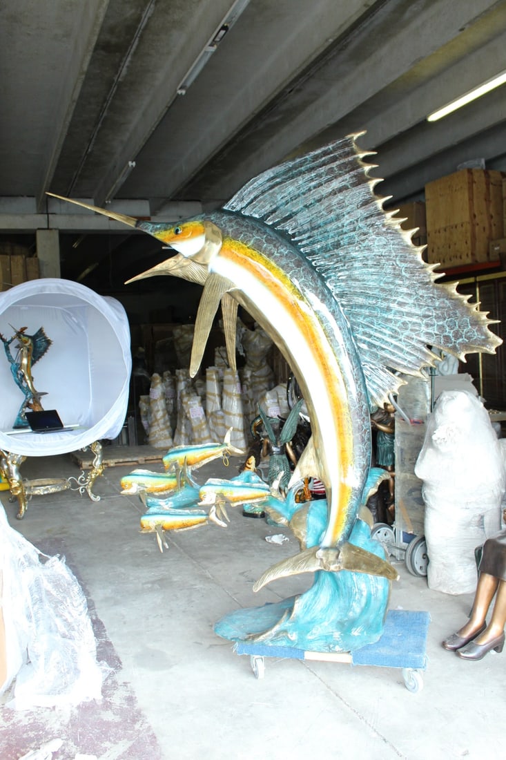 Sailfish - large with 4 Mahi Mahi Bronze Statue - fountain - 90"L x 34"W x 90"H - 6