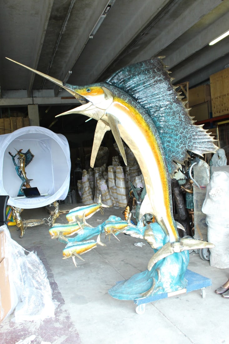 Sailfish - large with 4 Mahi Mahi Bronze Statue - fountain - 90"L x 34"W x 90"H - 7