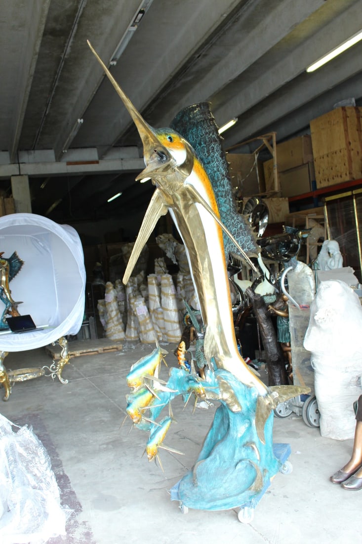 Sailfish - large with 4 Mahi Mahi Bronze Statue - fountain - 90"L x 34"W x 90"H - 8
