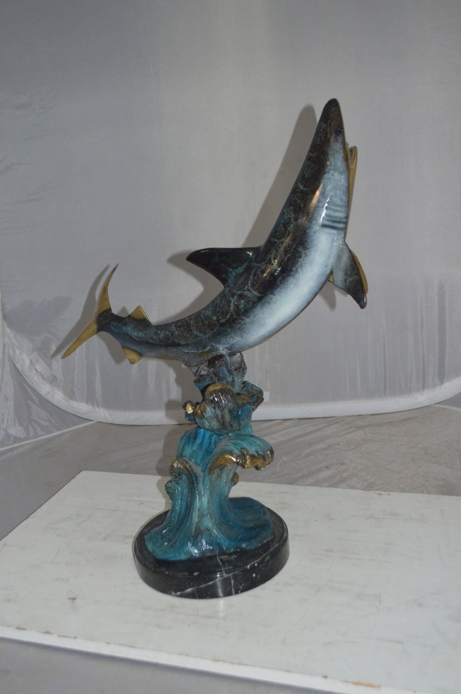 Shark Jumping off the water Bronze Statue - Size: 14"L x 24"W x 28"H. - 9