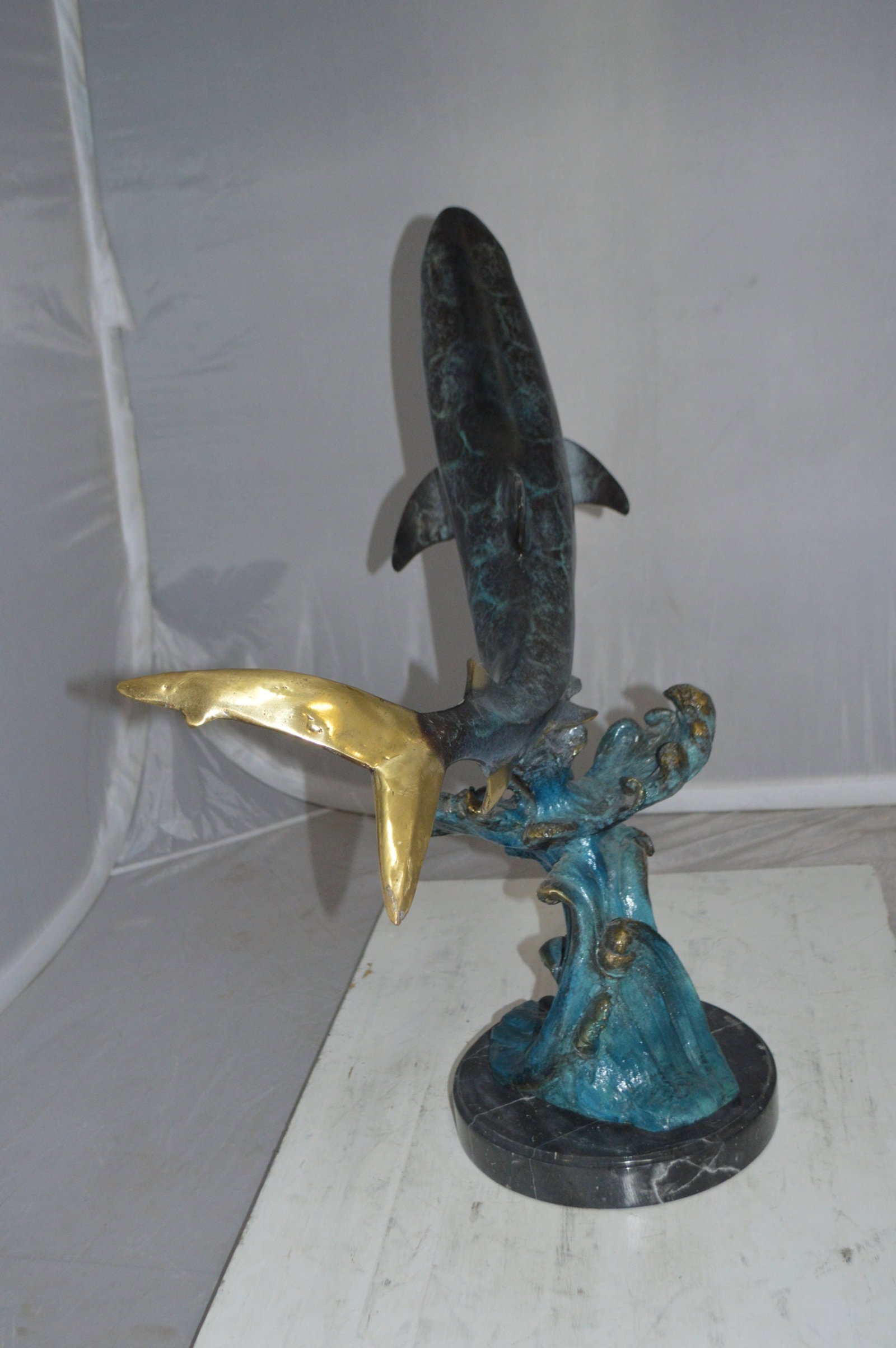 Shark Jumping off the water Bronze Statue - Size: 14"L x 24"W x 28"H. - 12