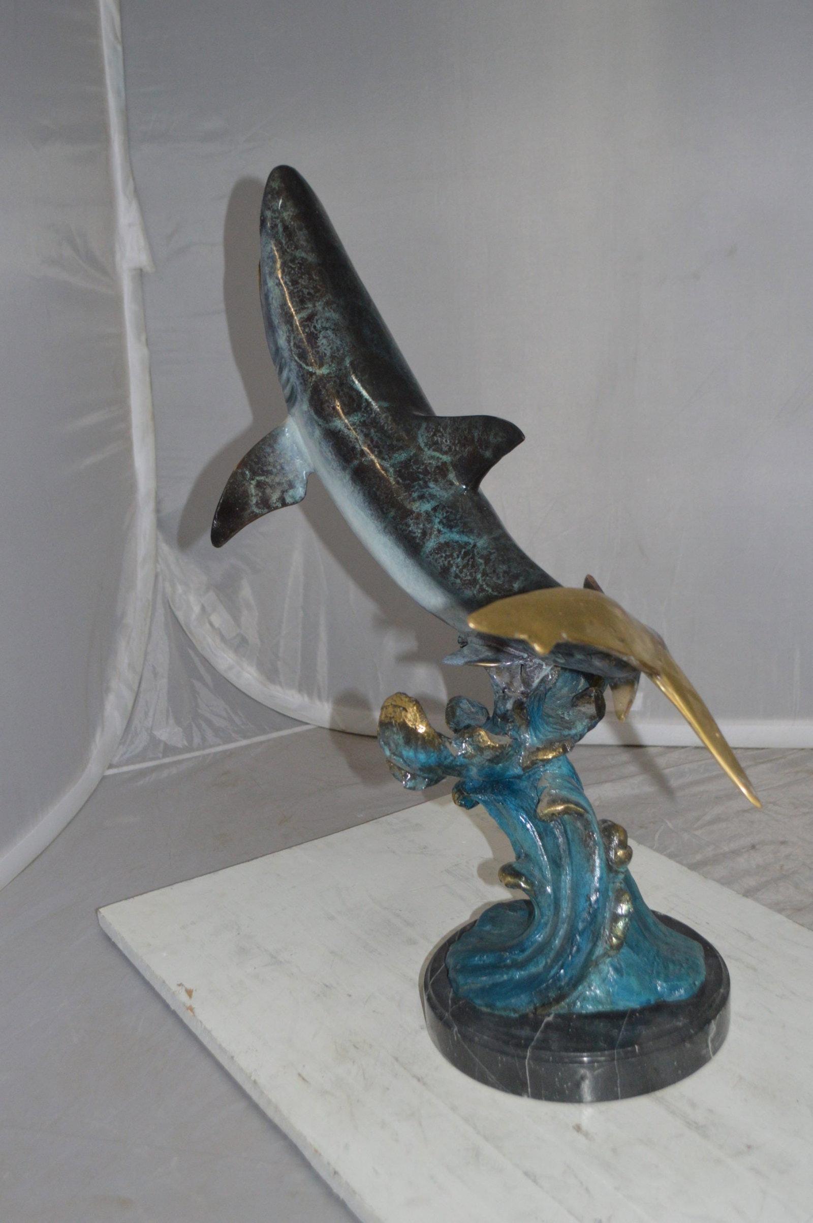 Shark Jumping off the water Bronze Statue - Size: 14"L x 24"W x 28"H. - 13