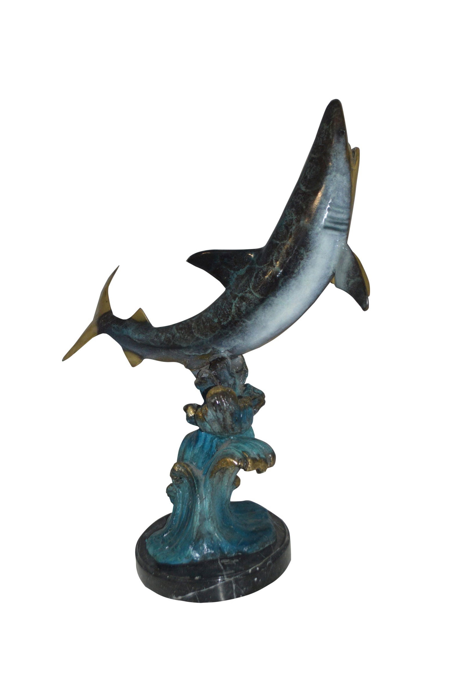 Shark Jumping off the water Bronze Statue - Size: 14"L x 24"W x 28"H. - 2
