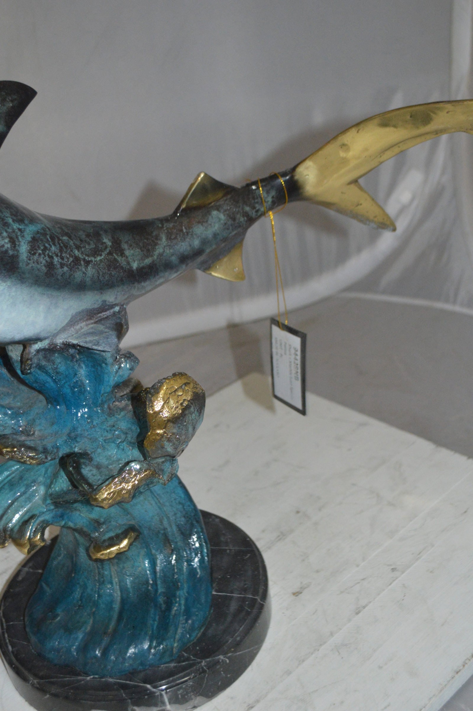 Shark Jumping off the water Bronze Statue - Size: 14"L x 24"W x 28"H. - 3