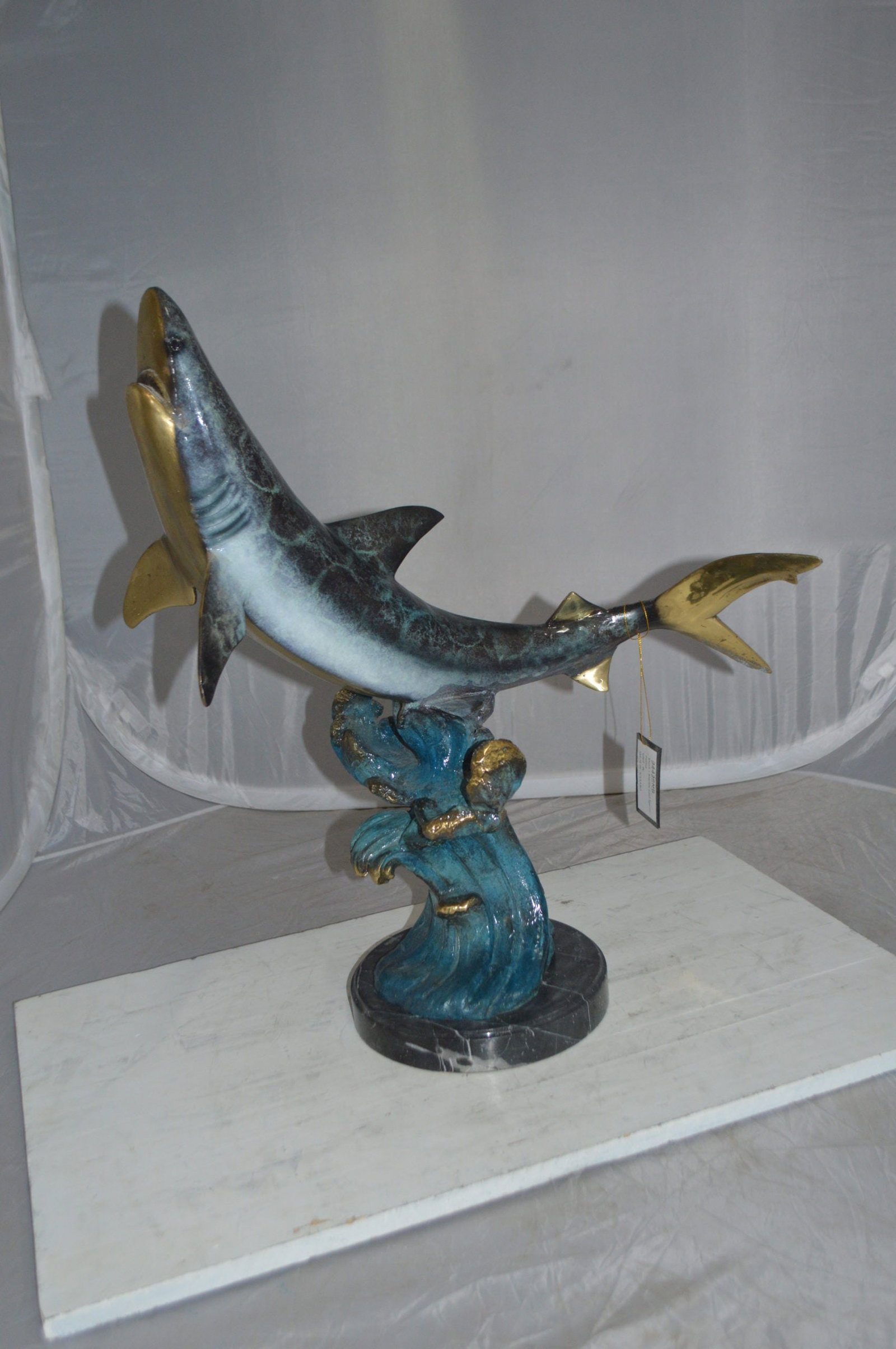 Shark Jumping off the water Bronze Statue - Size: 14"L x 24"W x 28"H. - 4