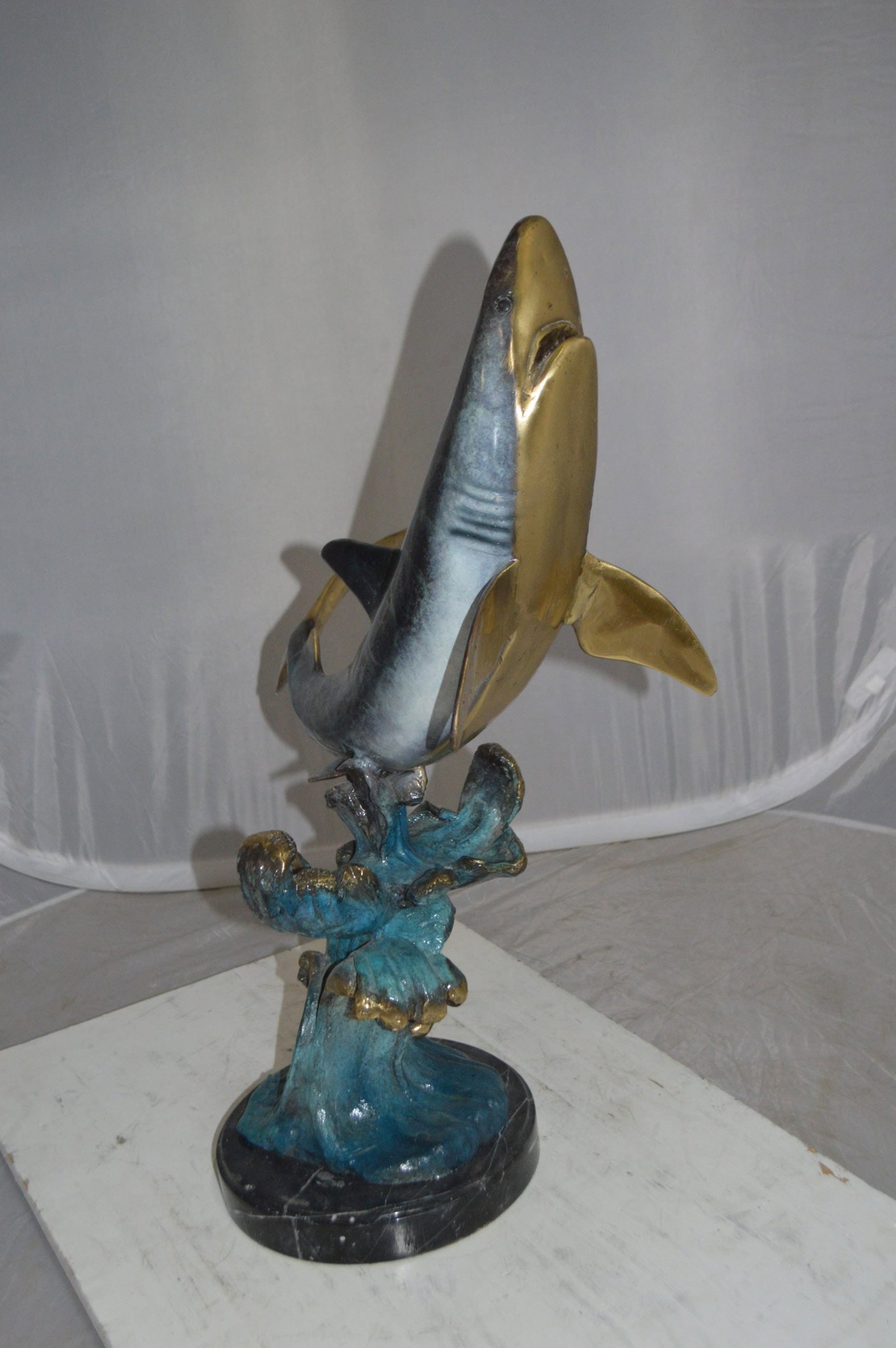 Shark Jumping off the water Bronze Statue - Size: 14"L x 24"W x 28"H. - 8