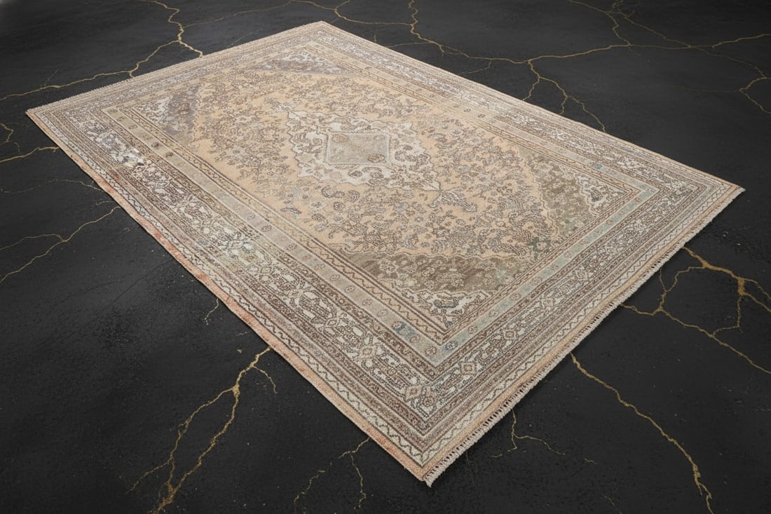7x10 Hand-Woven Traditional Area Rug Muted Geometric Distressed Carpet - 9