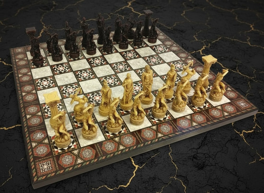 Ancient Mythology Themed Chess Set with 17-inch Mosaic Pattern Board (1 of 8)