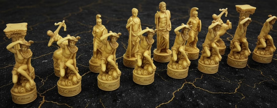 Ancient Mythology Themed Chess Set with 17-inch Mosaic Pattern Board - 5