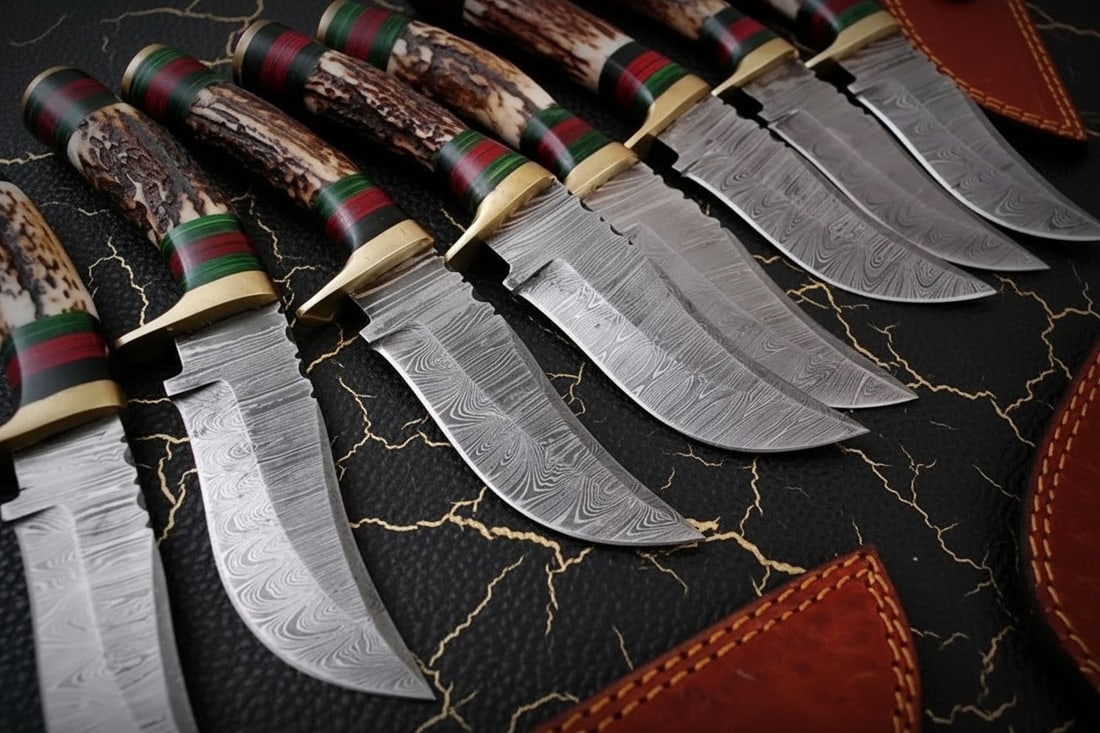 Set of 10 Handmade Damascus Steel Skinner Knives 8" Fixed Blade Hunting Gear - 4