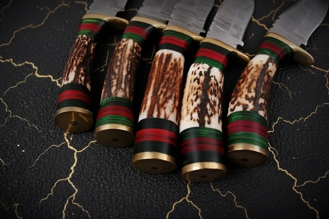Set of 10 Handmade Damascus Steel Skinner Knives 8" Fixed Blade Hunting Gear - 5