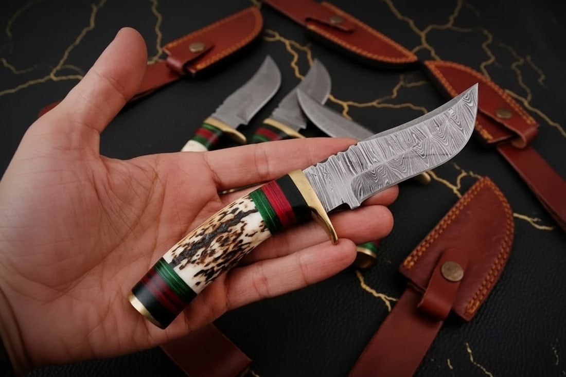 Set of 10 Handmade Damascus Steel Skinner Knives 8" Fixed Blade Hunting Gear - 7