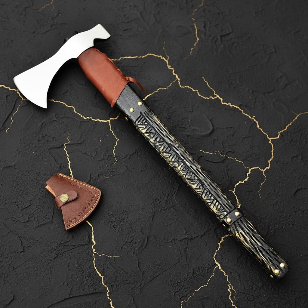 Hand-Forged Carbon Steel Viking Battle Axe Tactical Outdoor Camping Hatchet - 2