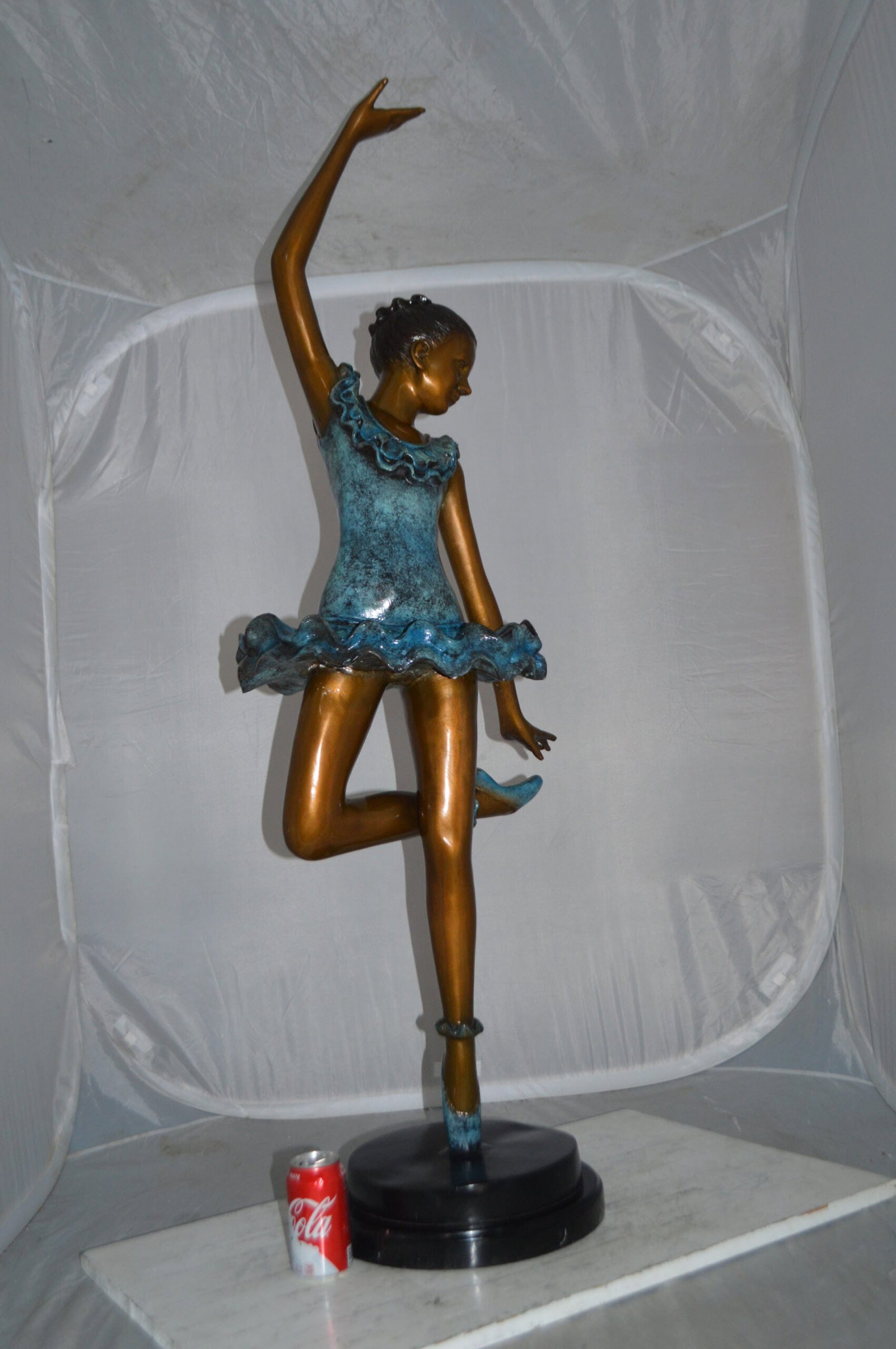 Ballerina Lifting Her Leg Bronze Statue - Size: 20"L x 13"W x 55"H. - 3