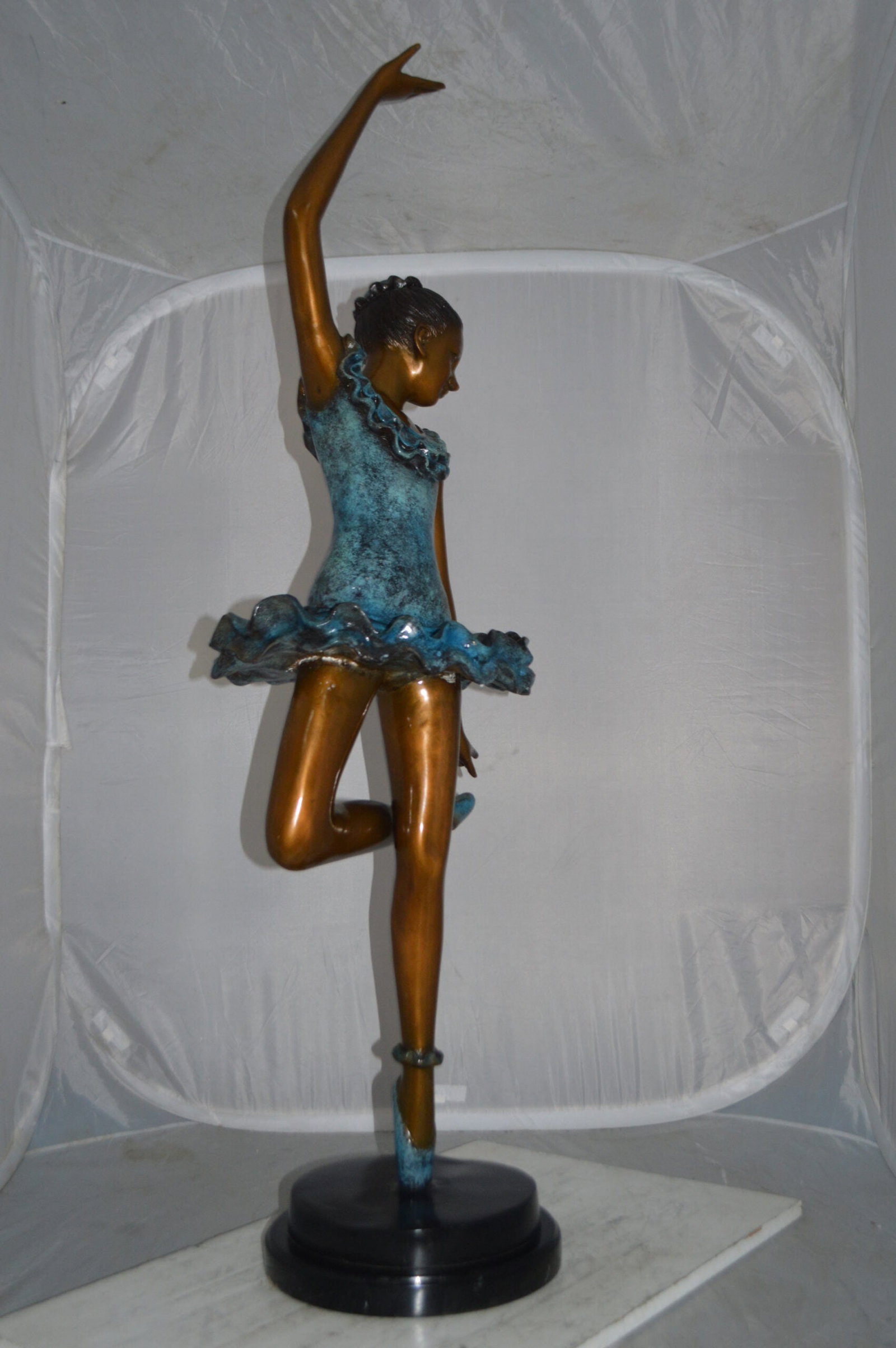 Ballerina Lifting Her Leg Bronze Statue - Size: 20"L x 13"W x 55"H. - 5