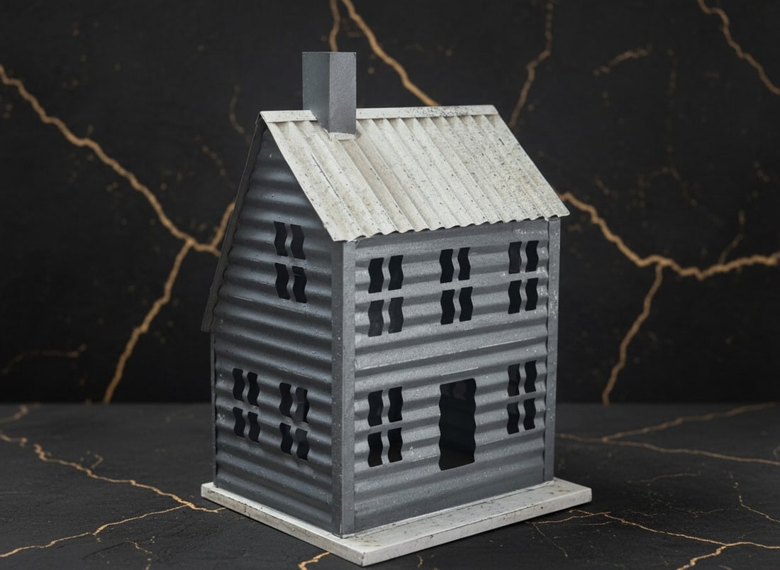 Rustic Farmhouse Metal Birdhouse Candle Lantern Galvanized Tin Decor - 5