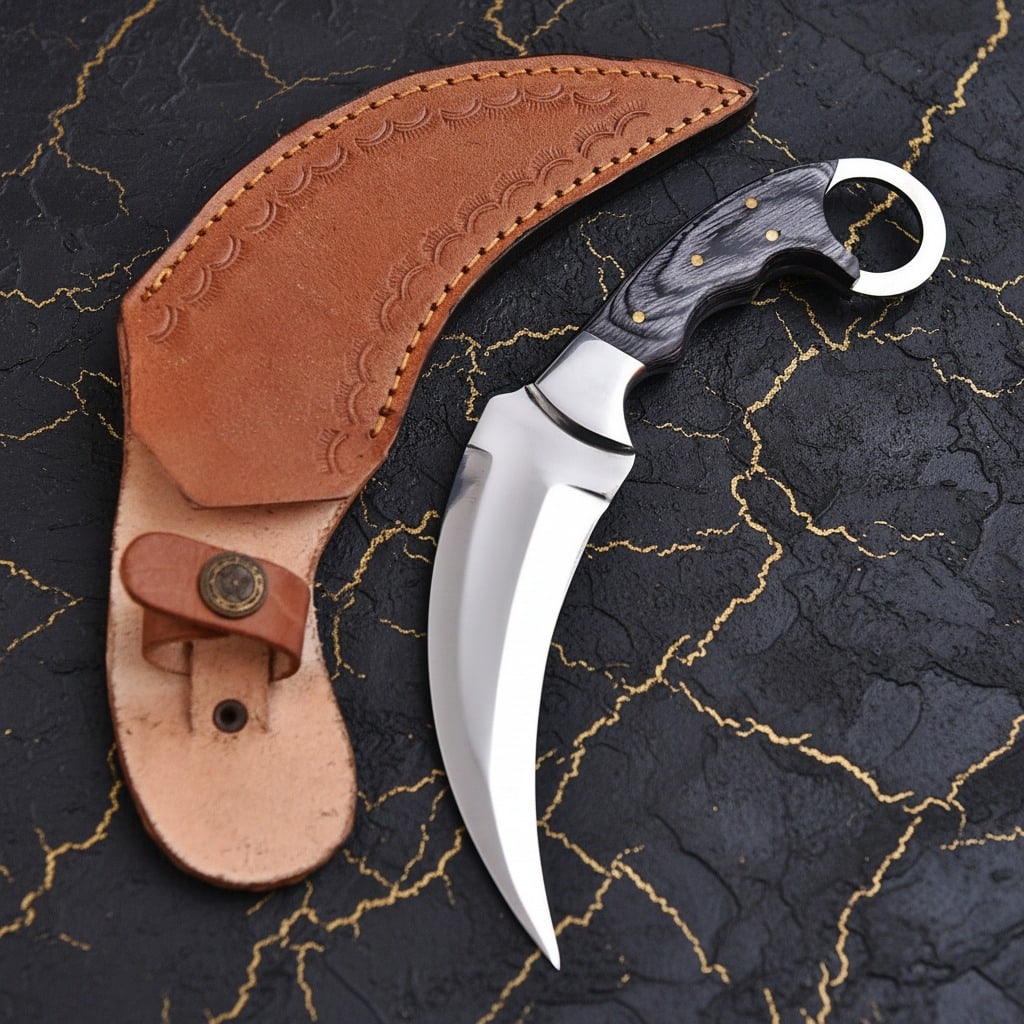 Custom Handcrafted Tactical Karambit Claw Knife with Leather Belt Sheath: Title:Custom Handcrafted Tactical Karambit Claw Knife with Leather Belt Sheath Description:This handmade fixed blade Karambit knife is crafted for strength, control, and tactical performance. Featurin