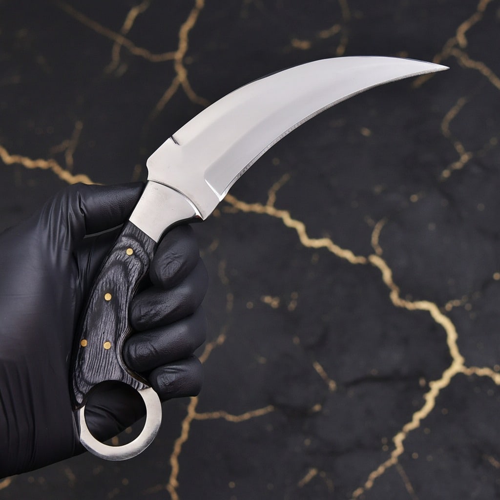 Custom Handcrafted Tactical Karambit Claw Knife with Leather Belt Sheath - 2