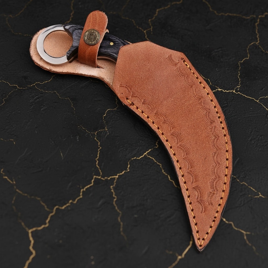 Custom Handcrafted Tactical Karambit Claw Knife with Leather Belt Sheath - 4