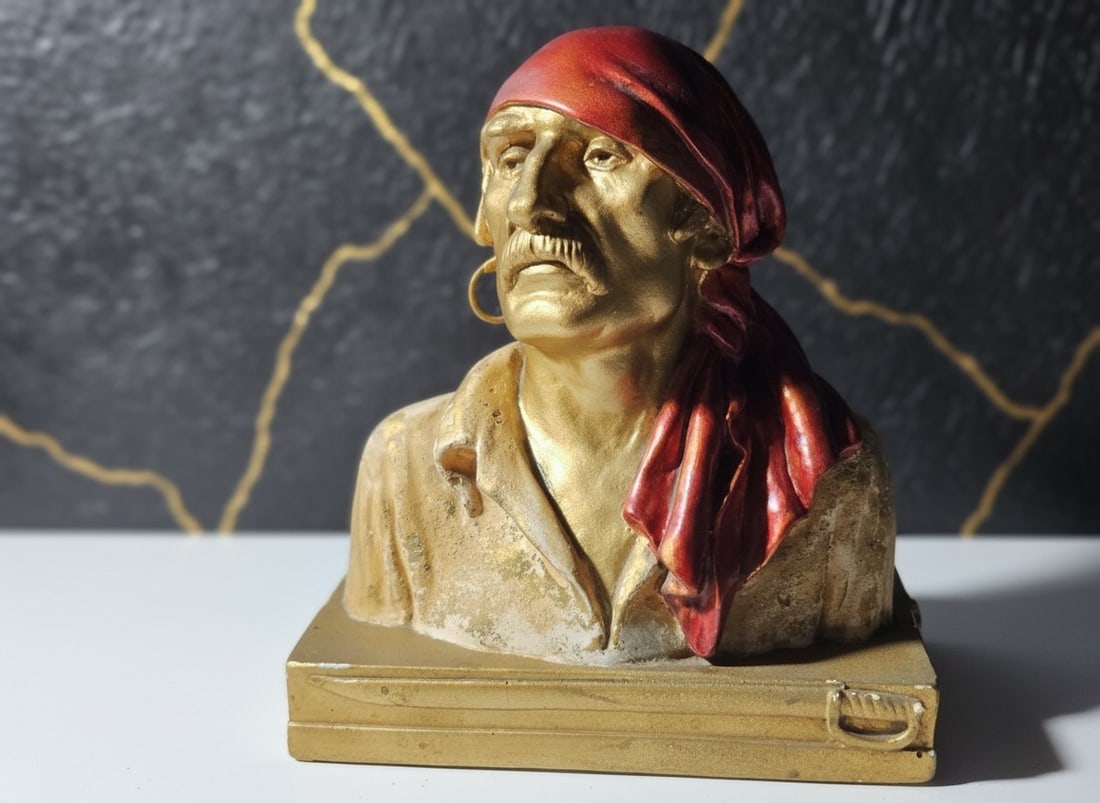 Vintage Chalkware Pirate Bookends Sculpted by Paul Herzel Nautical Decor (1 of 16)