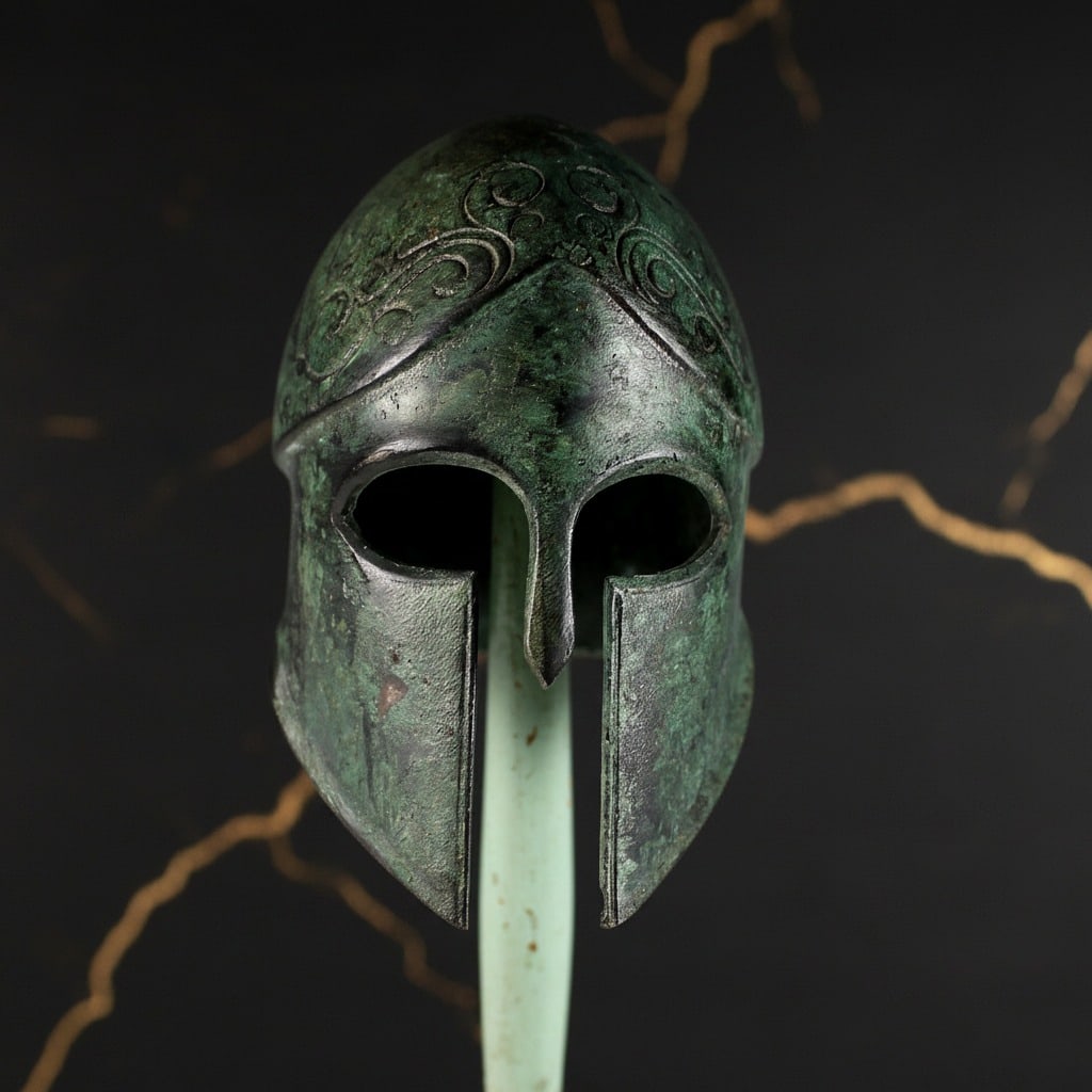 Ancient Greek Corinthian Bronze Helmet Spartan Style Warrior Headgear - 2