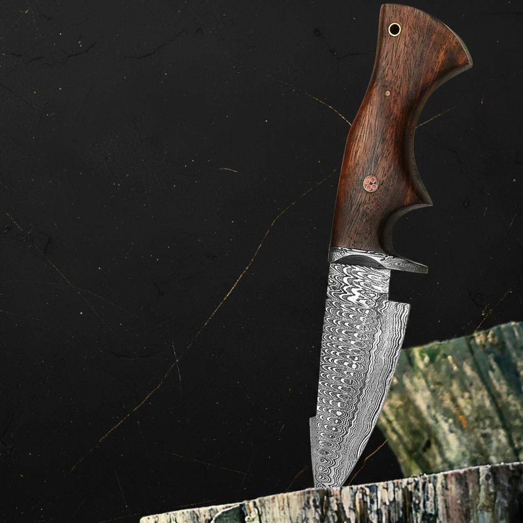 Custom Forged Bowie Knife 10" Twisted Damascus Steel Blade Rose Wood Handle Sheath - 2
