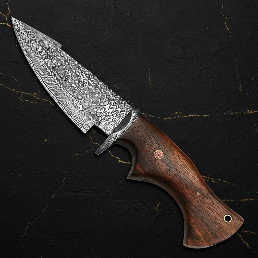 Custom Forged Bowie Knife 10" Twisted Damascus Steel Blade Rose Wood Handle Sheath - 6