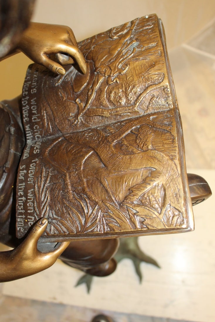 Boy Sitting by a Mailbox reading a book Bronze Statue - 16"L x 20"W x 50"H. - 13