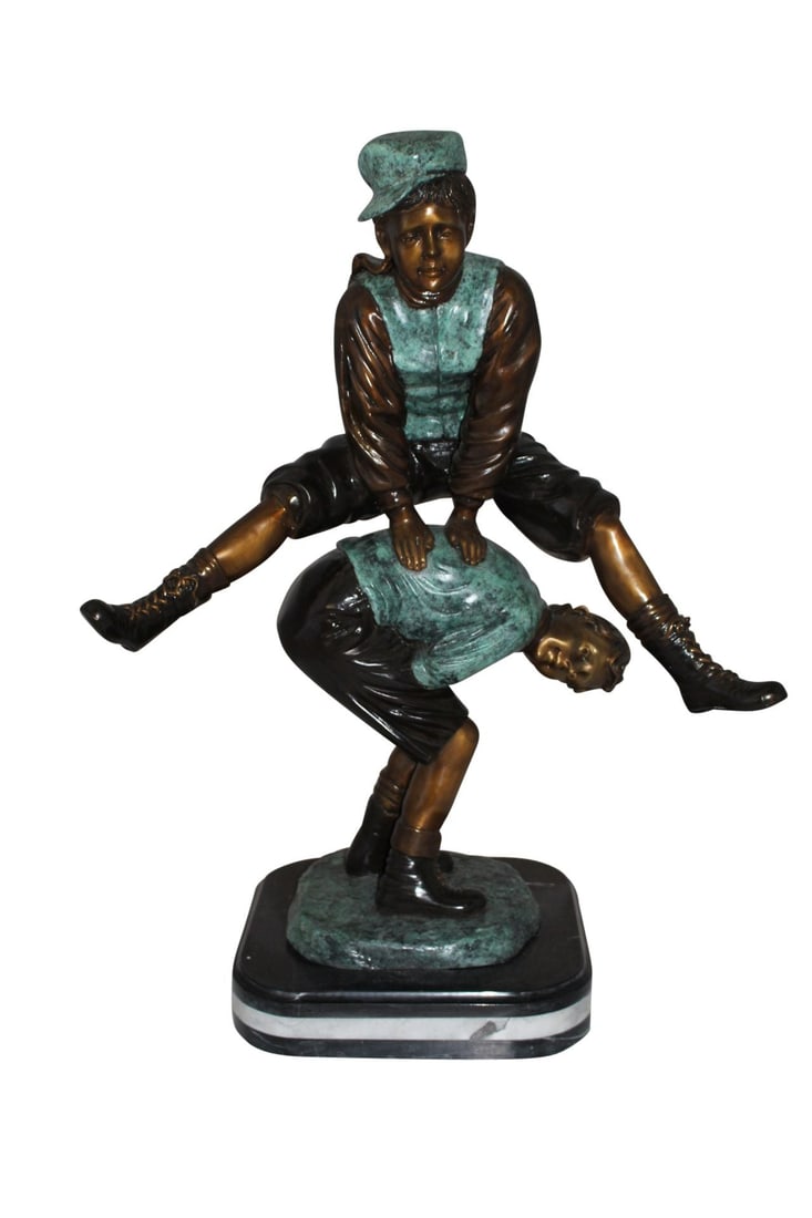 Leapfrog - large Bronze Statue - Size: 26"L x 14"W x 34"H.: Title:Leapfrog - large Bronze Statue - Size: 26"L x 14"W x 34"H. Description:Enjoy this large bronze statue of two young children spending the day playing leapfrog. One child jumps over the other whil