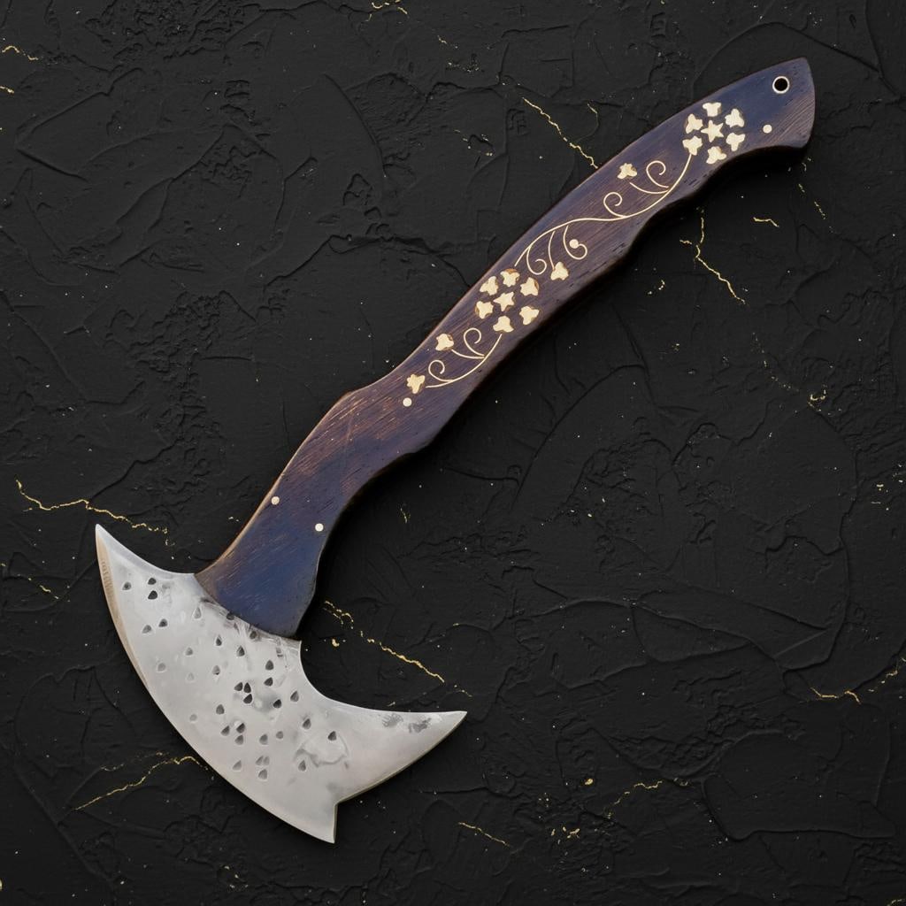 Handmade Bearded Viking Axe, 14" Forged Carbon Steel Throwing Tomahawk Hatchet - 3