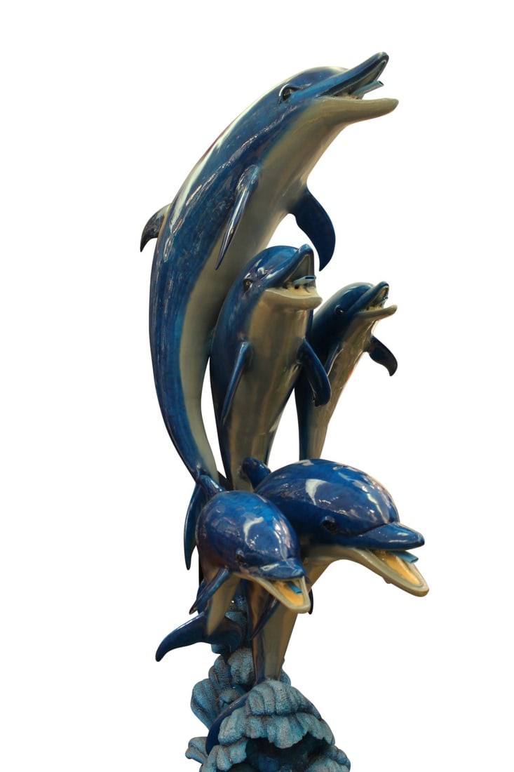 Five Dolphins On Wave Bronze Statue/Fountain - Size: 47"L x 27"W x 84"H. (1 of 15)
