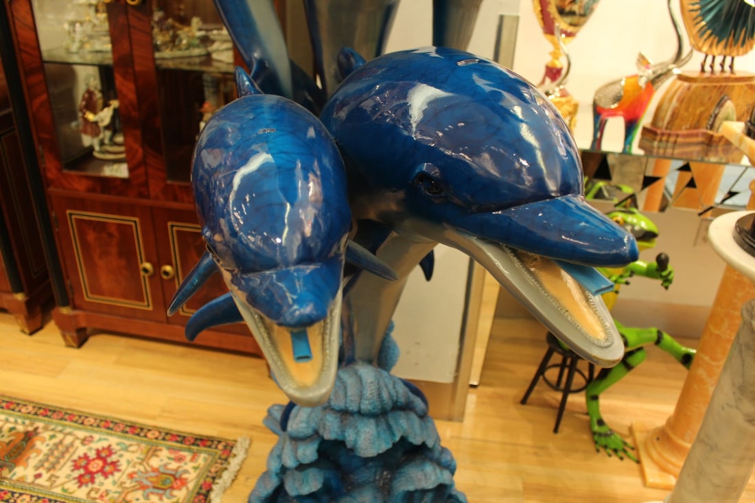 Five Dolphins On Wave Bronze Statue/Fountain - Size: 47"L x 27"W x 84"H. - 4