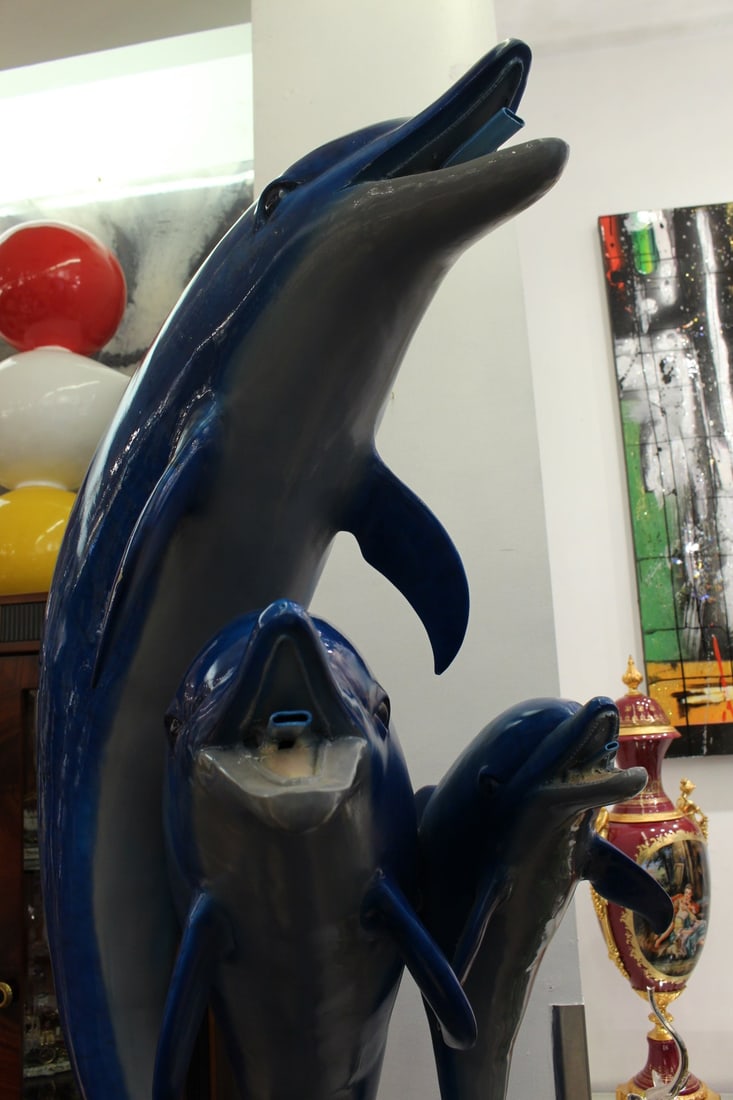 Five Dolphins On Wave Bronze Statue/Fountain - Size: 47"L x 27"W x 84"H. - 7