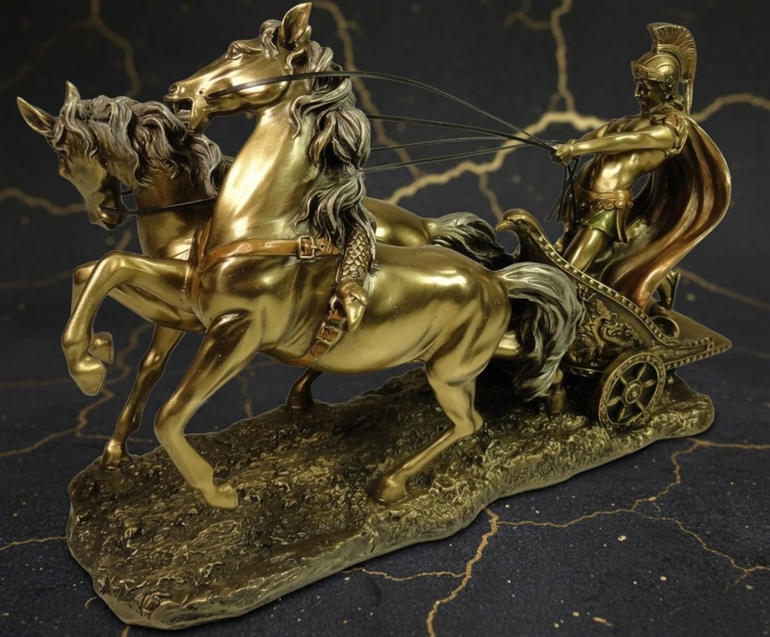 Vintage Style Roman Chariot Warrior Figurine Bronze Tone Statue Decor (1 of 4)