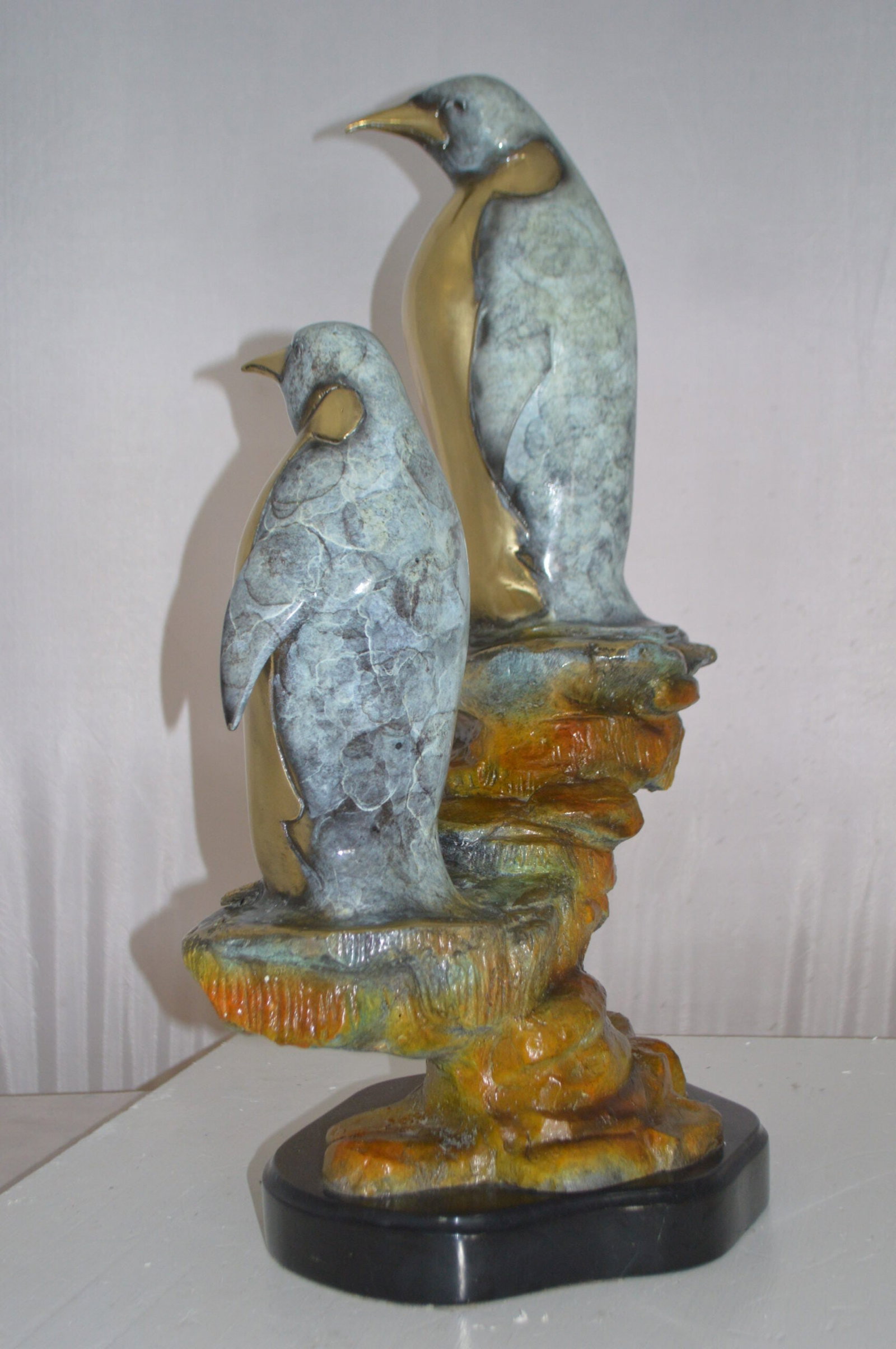 Two Penguins Bronze Statue - Size: 16"L x 10"W x 12"H. - 9