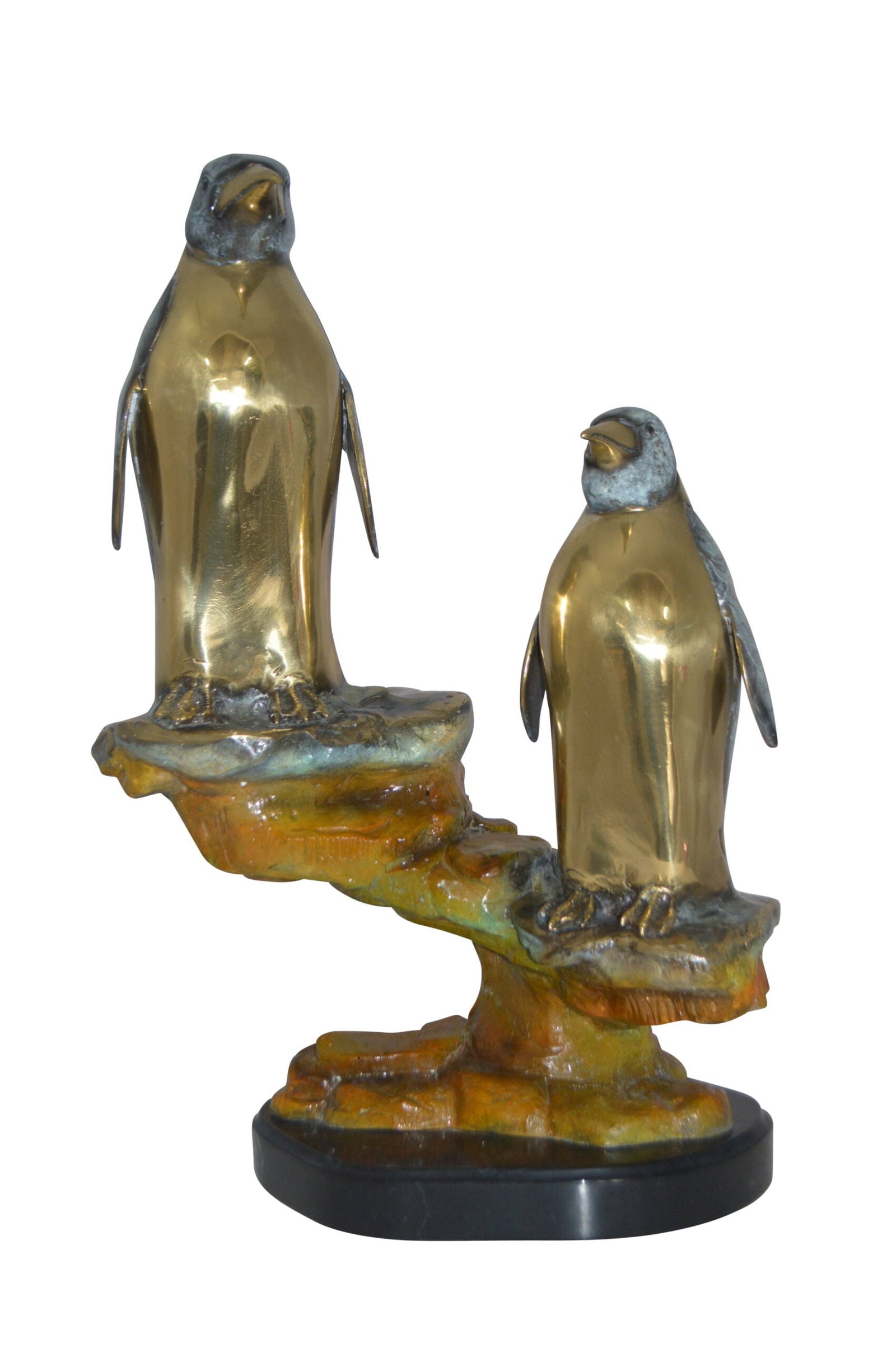 Two Penguins Bronze Statue - Size: 16"L x 10"W x 12"H.: Title:Two Penguins Bronze Statue - Size: 16"L x 10"W x 12"H. Description:A cold painted bronze sculpture of two beautiful standing Colorful Penguins with their marvelous feathers. This sculpture is a 