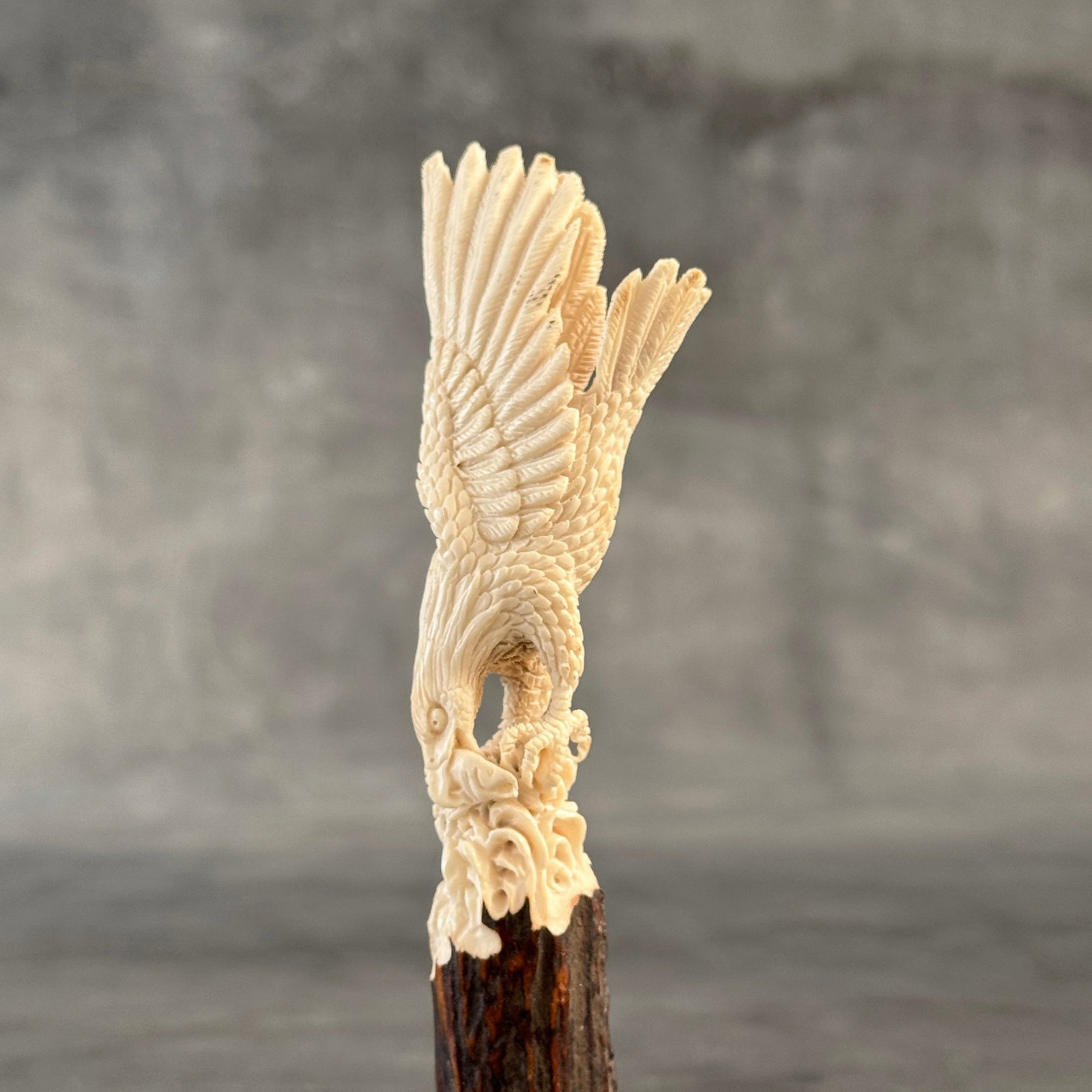 Stunning carved deer antler with stand - Hunting eagle - 3