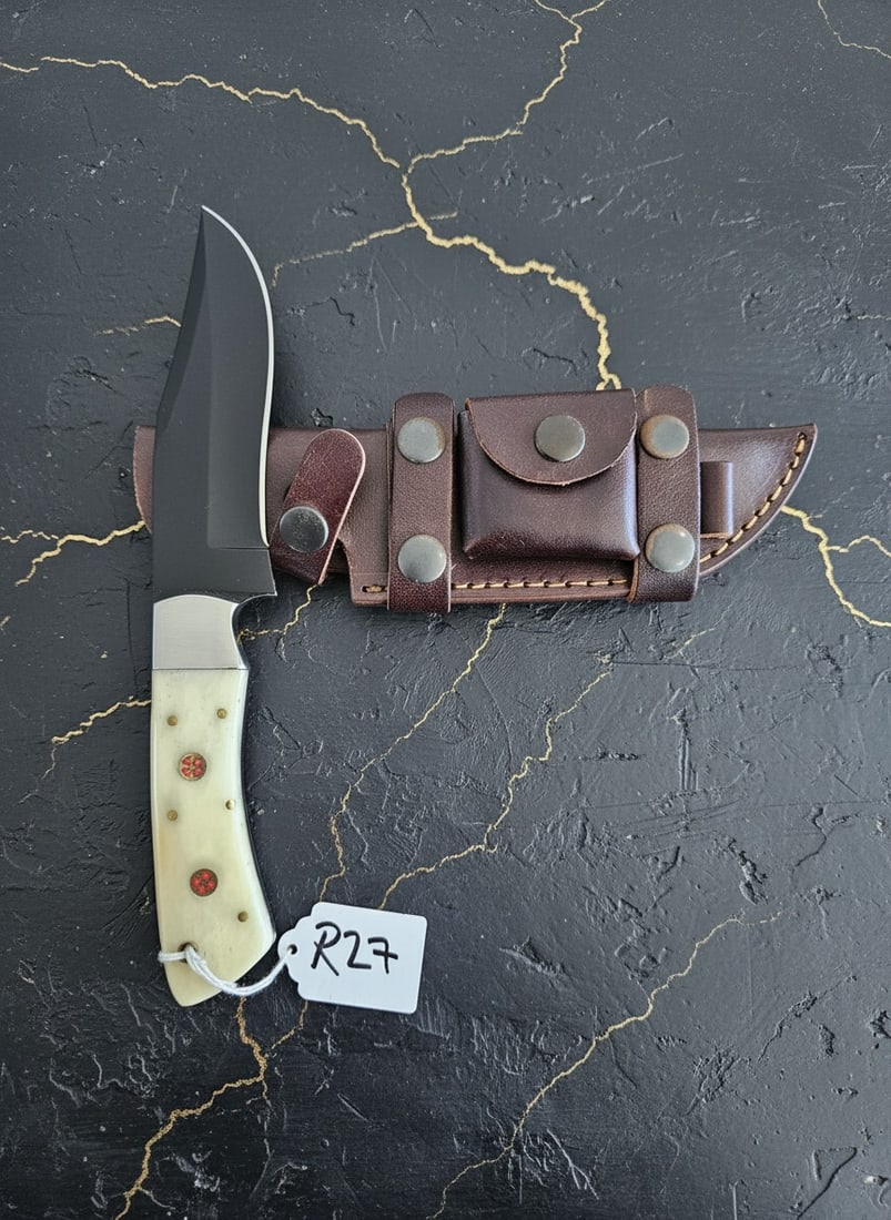 Handcrafted D2 Steel Hunting Knife Bone Handle Mosaic Pin Custom Sheath (1 of 9)
