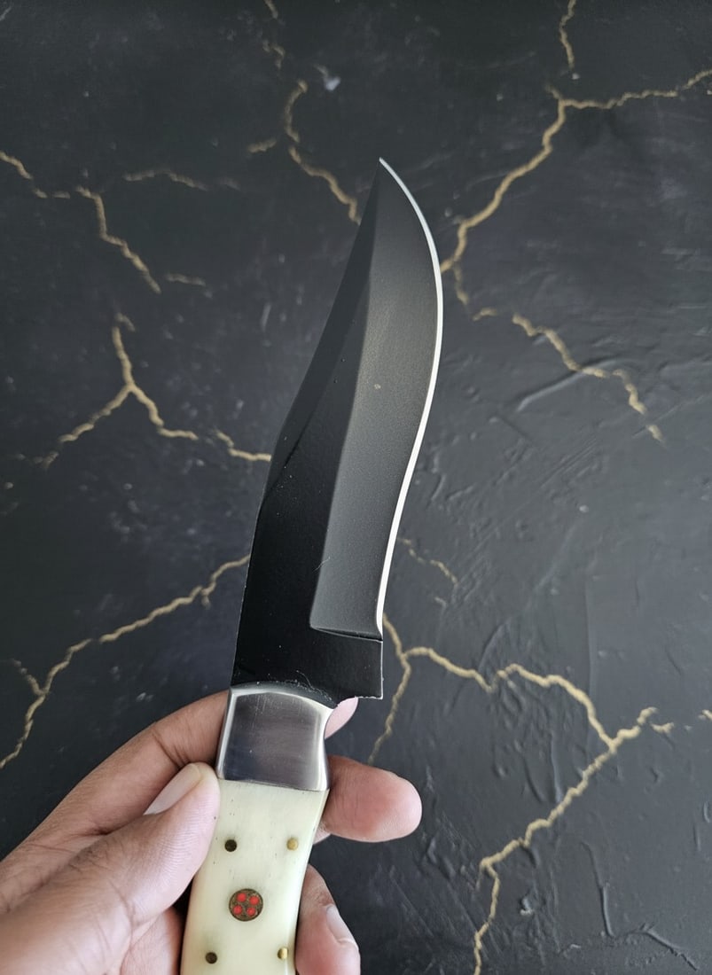 Handcrafted D2 Steel Hunting Knife Bone Handle Mosaic Pin Custom Sheath - 9