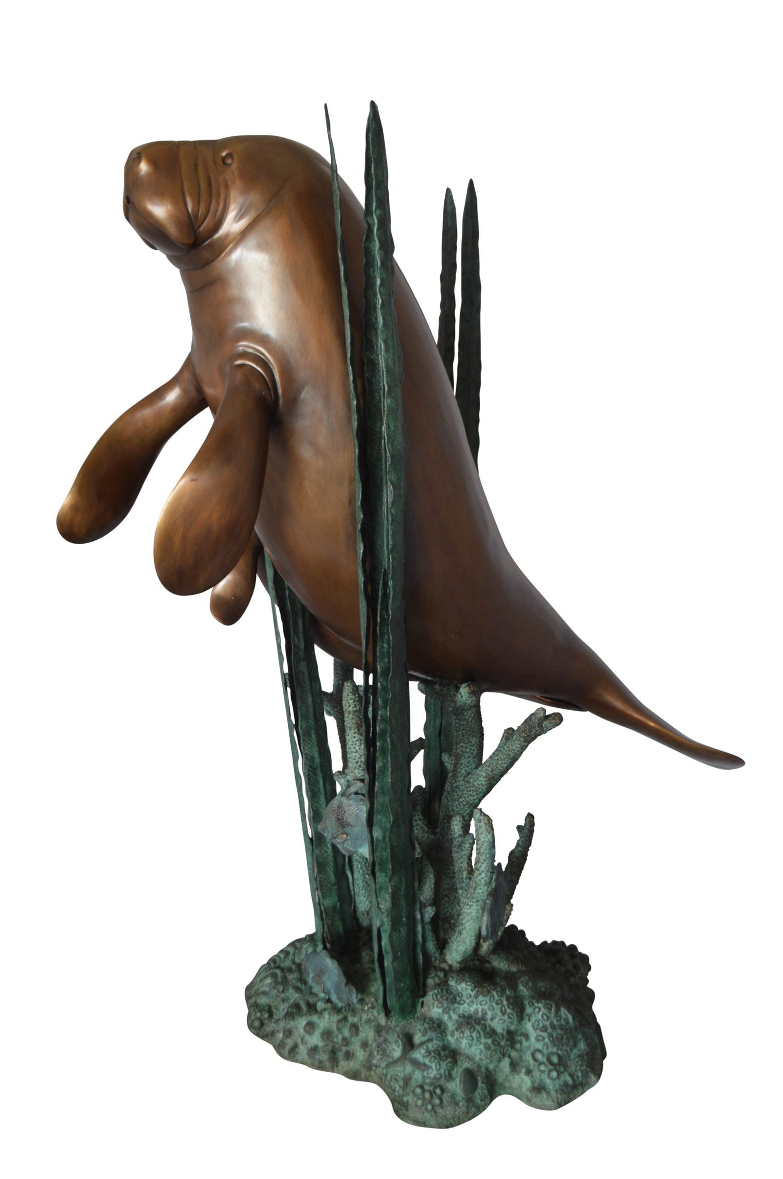 Two Large Manatees swimming Bronze Fountain Statue - Size: 23"L x 42"W x 42"H. - 2